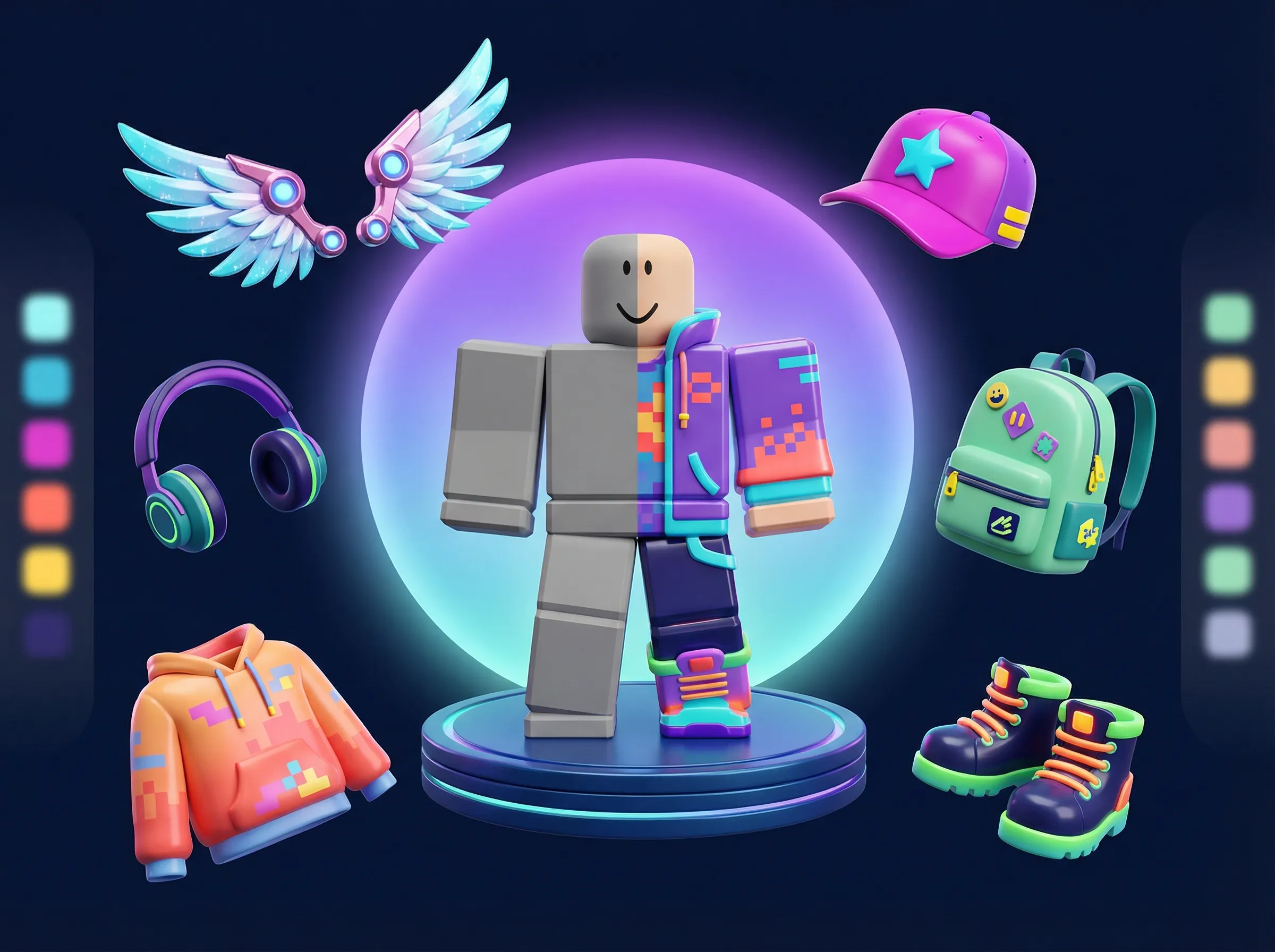 Roblox avatar transformation with unique accessories and clothing