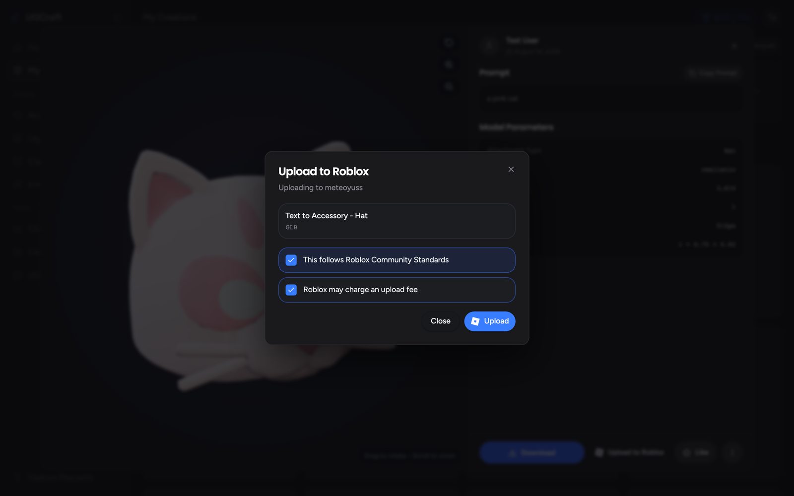 The upload confirmation dialog with both boxes checked